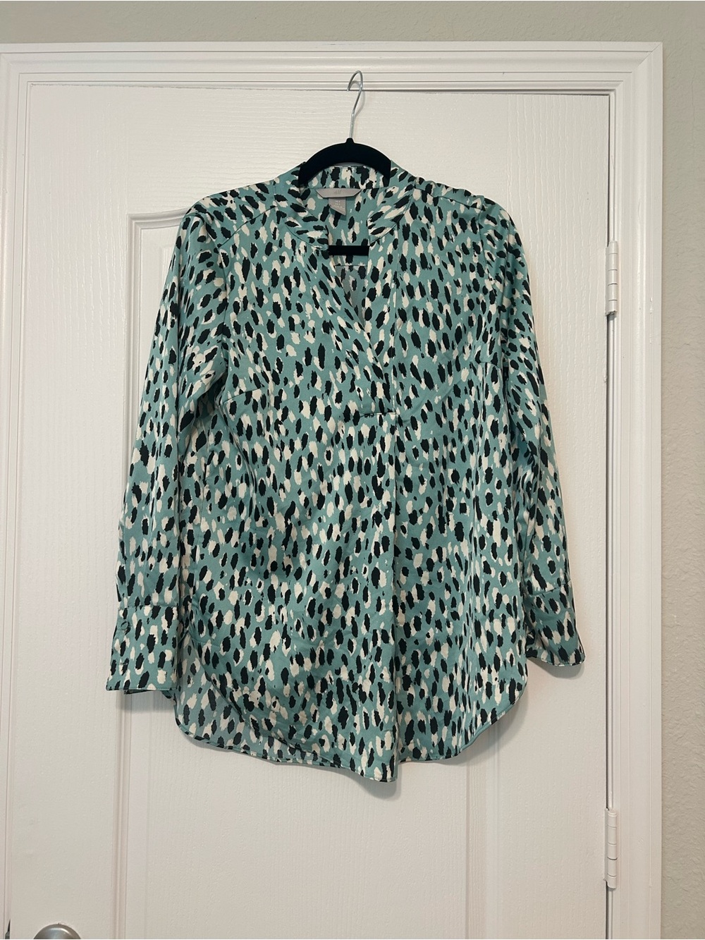 H&M Teal Animal-Spot Long Sleeve Blouse